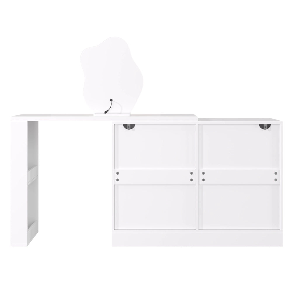 Toeletta girevole con specchio LED, design a L, bianco e oro, 110¡Á40¡Á129 cm