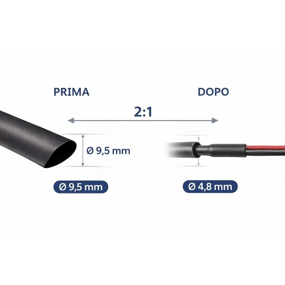Raytech rgpo-b guaina termorestringente nera 1,2 m poliolefina reticolata *** diametro 9,5 millimetri, confezione 1