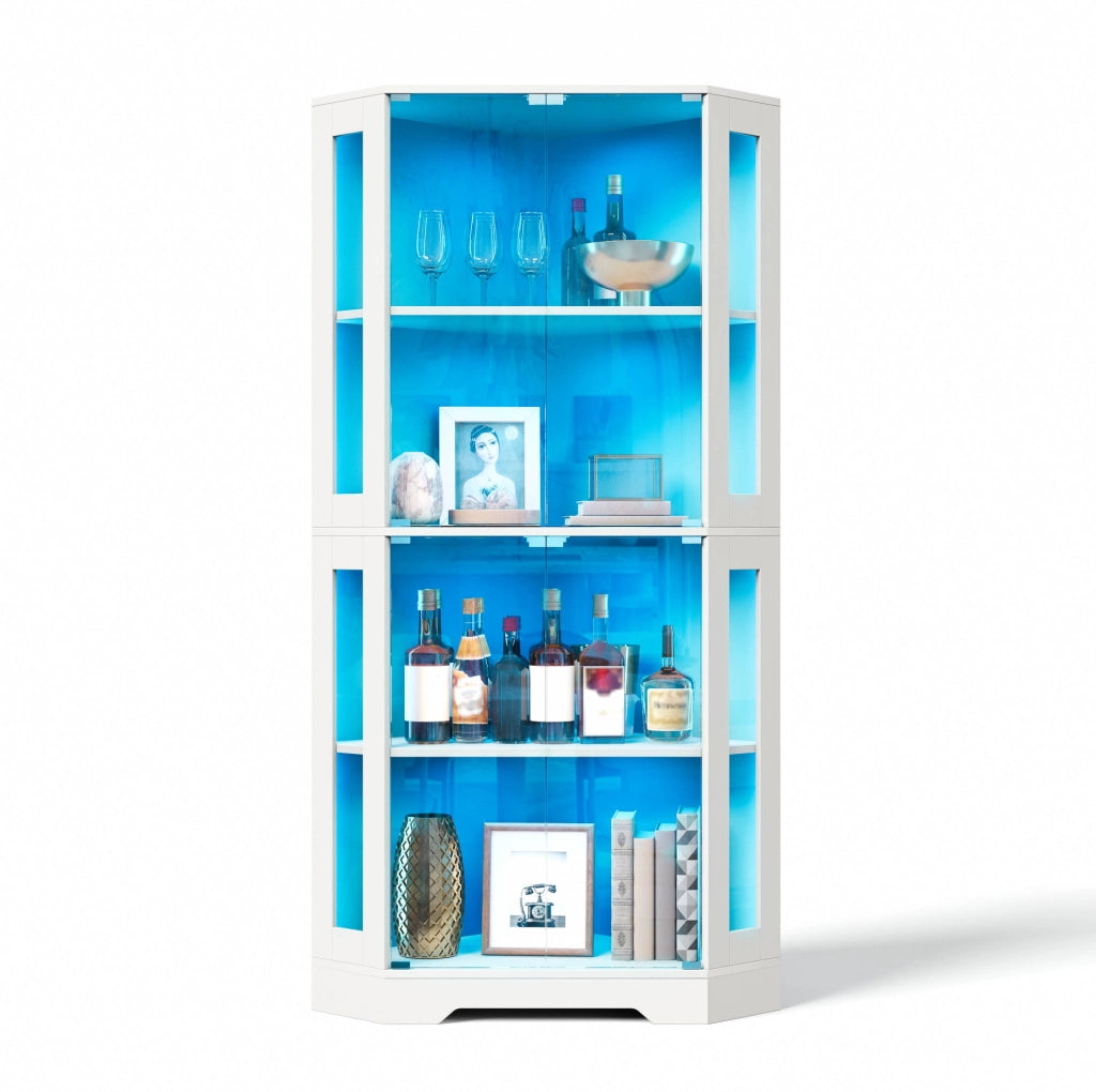 Vetrina alta con LED RGB e app; 40x40x165 cm; in MDF e vetro temperato bianco