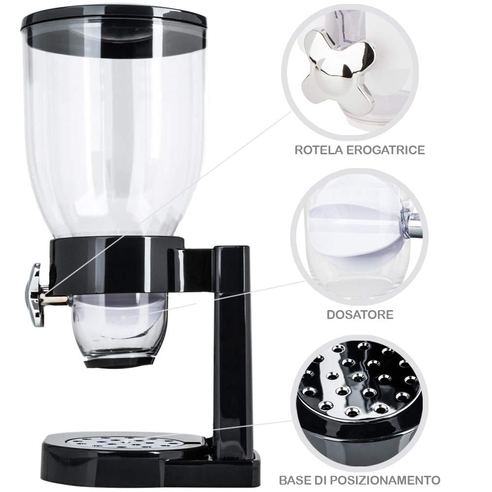 Dispenser Cereali Singolo Contenitore Dosatore Distributore Storage Pasta Nero