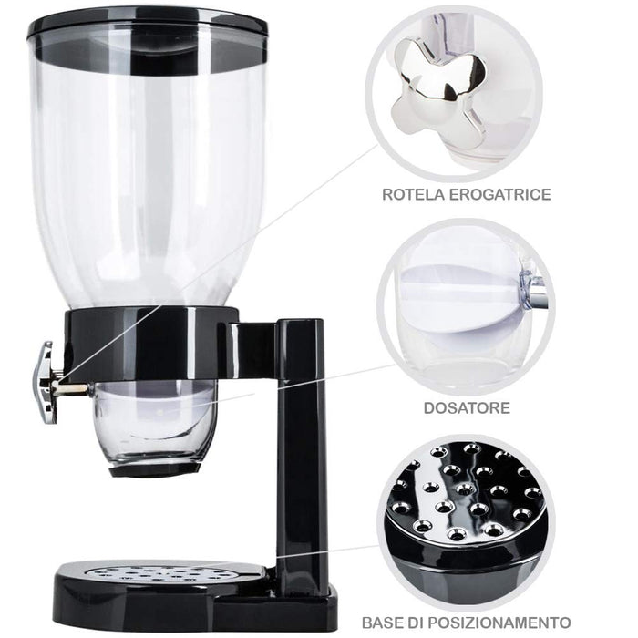 Dispenser Cereali Singolo Contenitore Dosatore Distributore Storage Pasta Nero