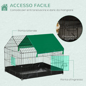 Gabbia per Conigli e Roditori 90x75x75 cm in Metallo e Tessuto Oxford Nero e Verde