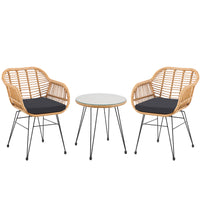 Set Arredo Giardino in Rattan con Tavolino Ripiano in Vetro e 2 Sedie da Esterno