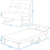Poltrona Letto Reclinabile 2 Posti Chaise Lounge in Velluto Convertibile Crema