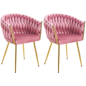 Set 2 Sedie per Sala da Pranzo e Ufficio in Velluto Rosa Antico Sedia Ergonomica
