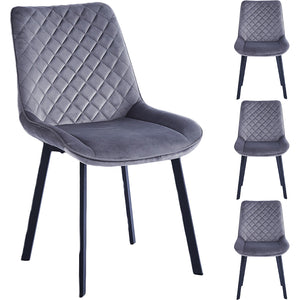 Set 4 Sedie da Pranzo Rivestimento Velluto Grigio Sedia Ufficio Casa Ergonomica