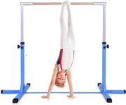 KOMFOTTEU Barra da ginnastica per bambini, barra orizzontale con altezza regolabile a 13 livelli, barra da allenamento in metallo e legno, attrezzatura da palestra con carico di 100 kg