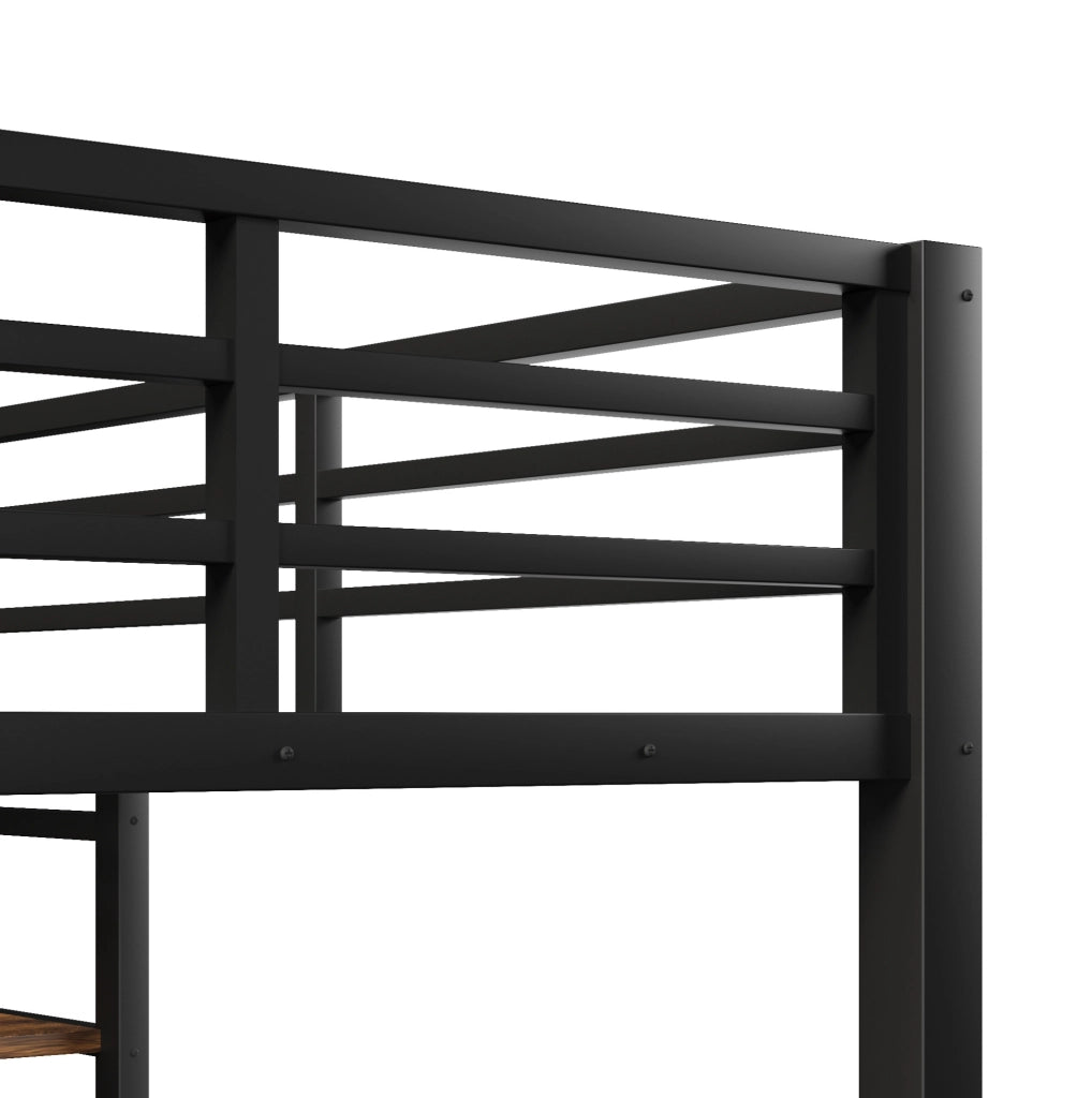 Letto a castello 90x200 e 140x200 cm con LED, prese USB e vani portaoggetti nero HAVRYA