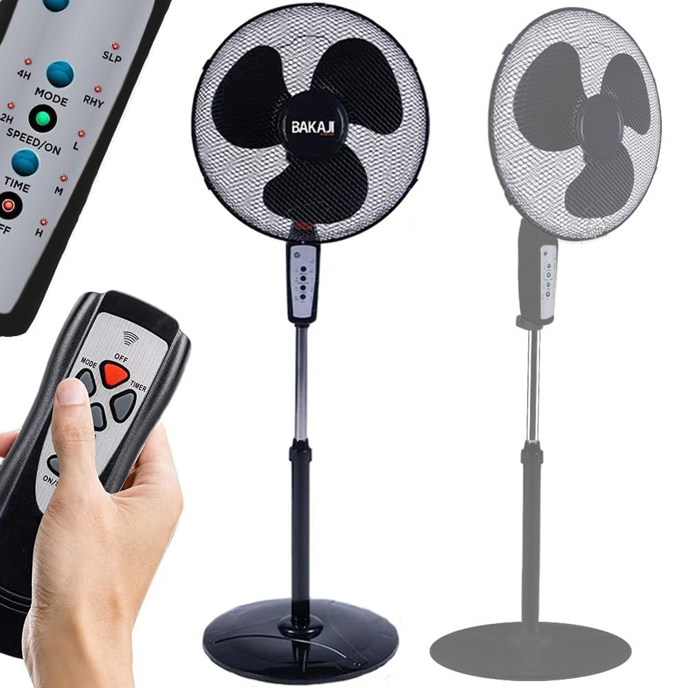 Ventilatore a Piantana Base Tonda con Telecomando 50W Nero 3 Velocità + Timer