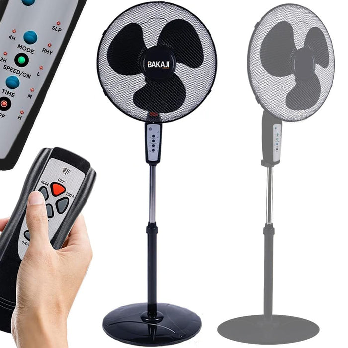 Ventilatore a Piantana Base Tonda con Telecomando 50W Nero 3 Velocità + Timer