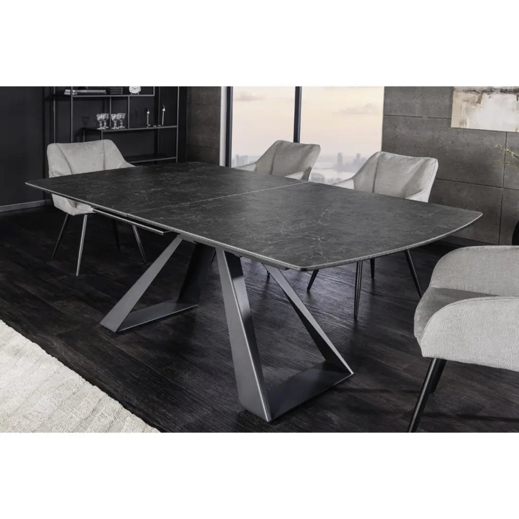 Tavolo da pranzo allungabile OBLIKA 180-230 cm – Ceramica nera e metallo