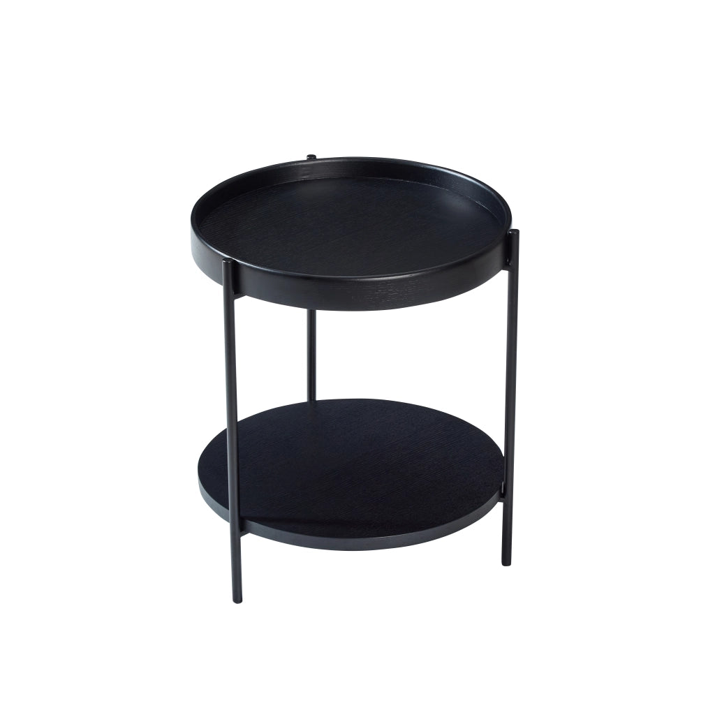 TAVOLINO DA CAFFÈ rotondo a 2 ripiani Ø69x38 cm nero in legno massello e MDF