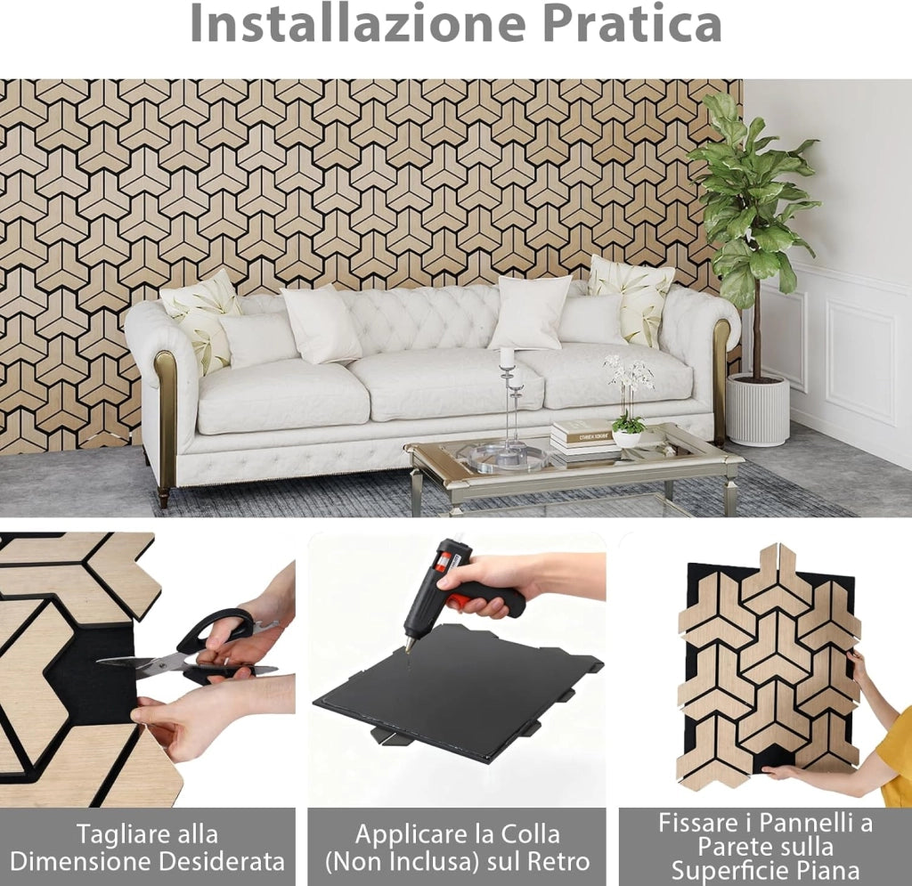 Set di 4 Pannelli Fonoassorbente, Pannelli Acustici per Pareti, 65 x 83 cm, 27 Tavole di Legno Irregolari, per Riduzione del Rumore, Decorazione Interna, 1,7 m²