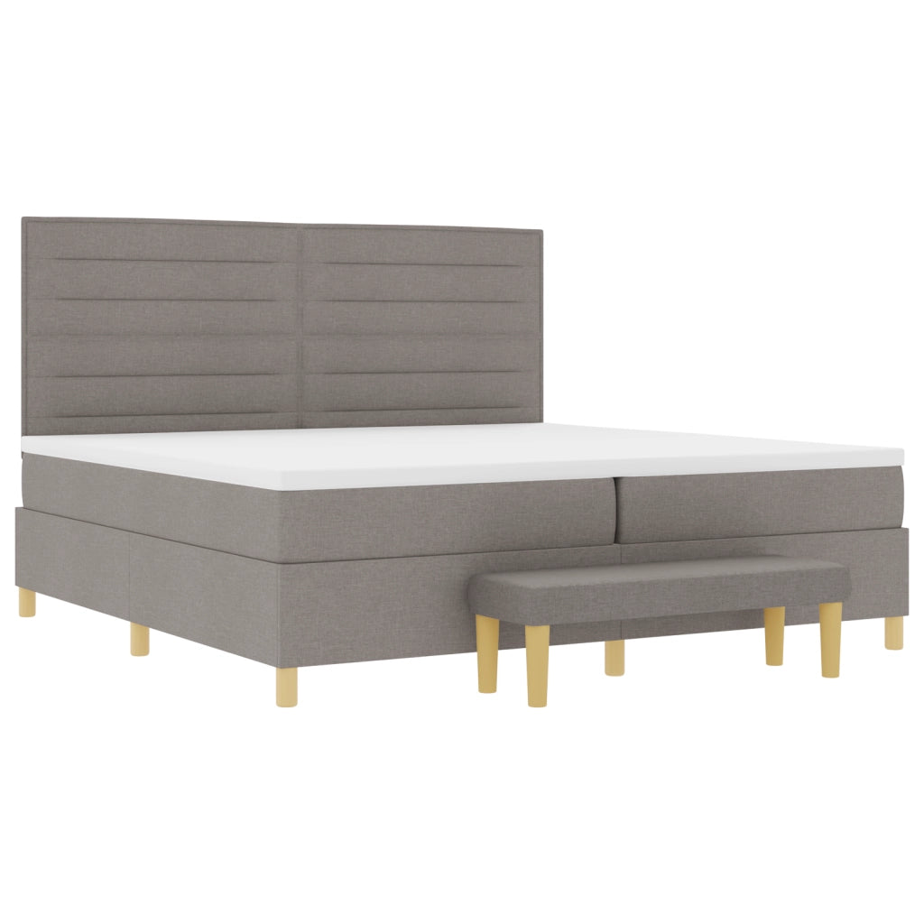 Letto Box Spring con Materasso e Panchina Tortora 200x200 cm Tessuto