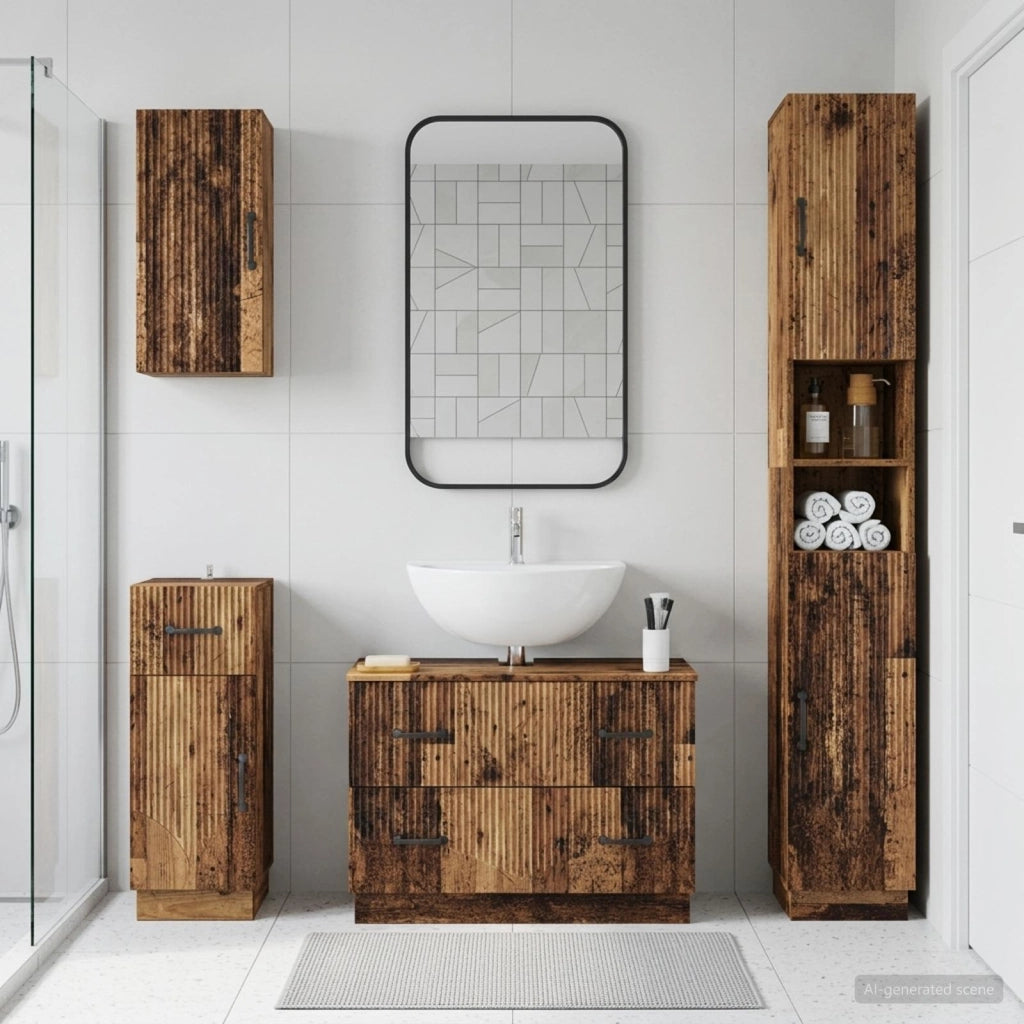 Set di Mobili da Bagno da 4 Pezzi HOORN Legno antico 3417961