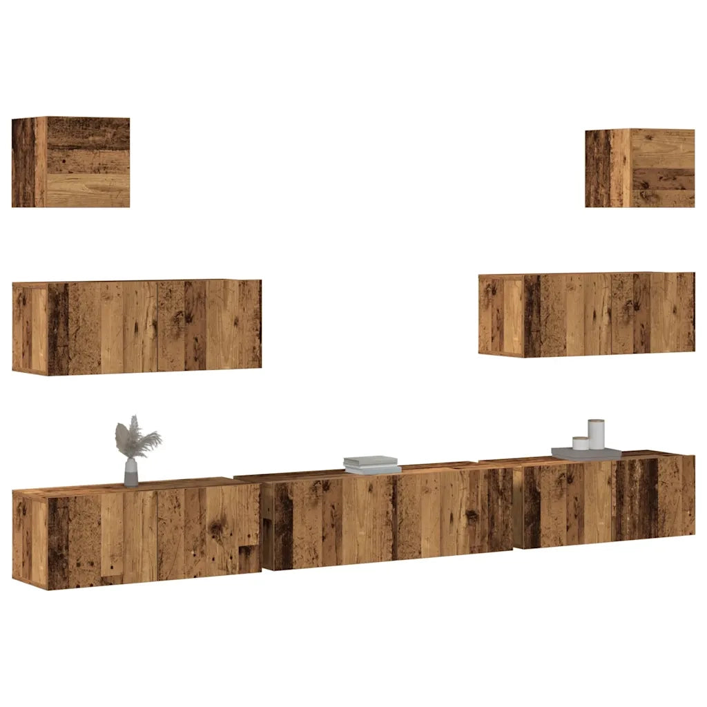 Set Mobile TV 7 pz | Armadietto TV | Mobile Porta TV Montato a Parete Legno Antico in Truciolato