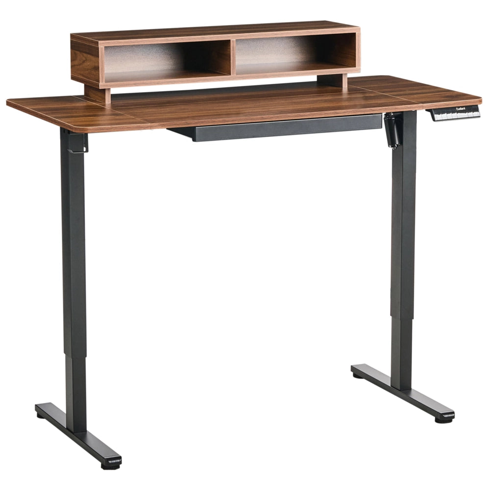 Scrivania regolabile elettricamente Piano marrone Struttura e gambe in acciaio nero 120 x 60 cm Supporto e tappetino per mouse Design moderno