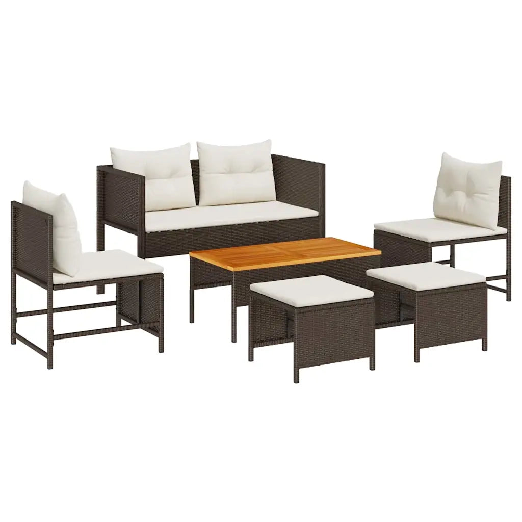 Set Divano da Giardino 6 pz-Sofa da Giardino-Divanetto da esterno Marrone e Crema polyrattan