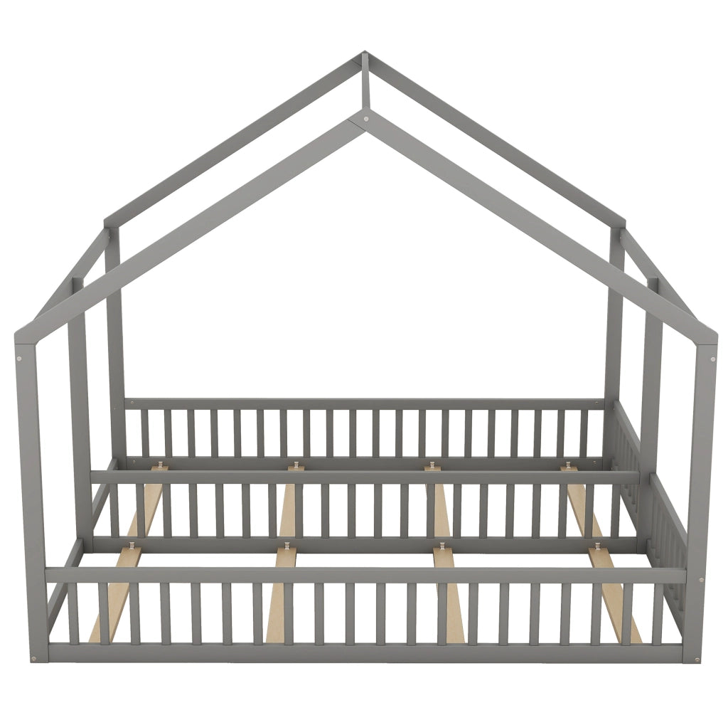 Letto per bambini 2 in 1 a casetta grigio 90 x 200 cm in pino e MDF