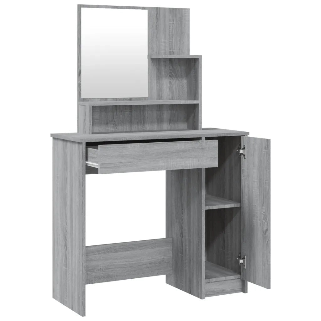 Toeletta con Specchio-Tavolo da Vanit¨¤ Grigio Sonoma 86,5x35x136 cm