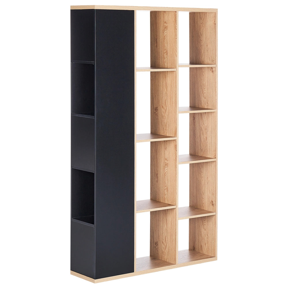 Libreria a 5 piani in particelle di legno nero con legno chiaro 99 x 26 x 175 cm Unità di scaffalatura Unità di visualizzazione di stoccaggio Armadio Soggiorno Camera da letto Moderno Minimalista