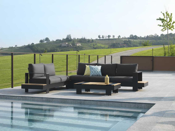 Salotto alluminio Idaho angolare 2+3 posti antracite top tavolo legno