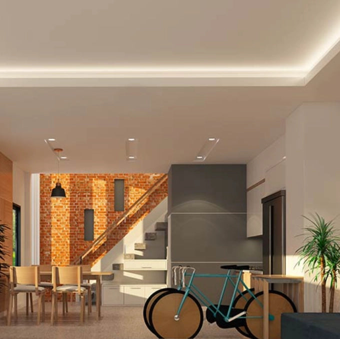 Profilo alluminio 2m per striscia led grigio con cover bianca