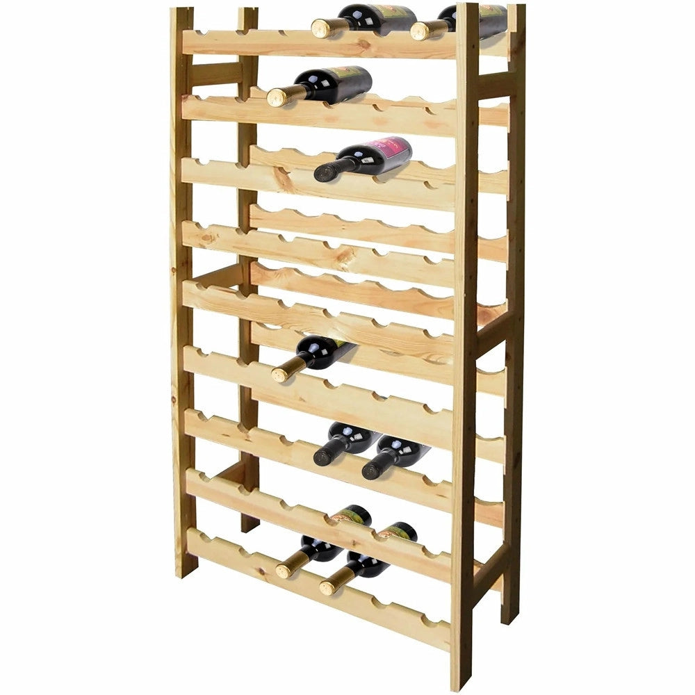 Trade Shop - Cantinetta Portabottiglie Vino In Legno Di Pino Naturale 54 Posti 9 Ripiani H120x63x27cm -