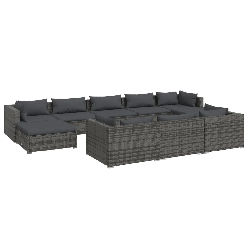 Set Divani da Giardino 10 pz con Cuscini in Polyrattan Grigio 3102045
