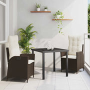 Set da Pranzo per Giardino con cuscino 3 pcs Marrone polyrattan