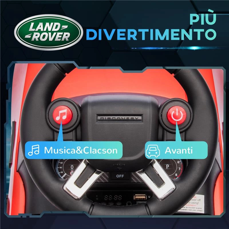 MACCHINA PER BAMBINI CON LICENZA LAND ROVER 6V FUNZIONAMENTO ELETTRICO E A SPINTA VELOCITÀ 3KM/H ROSSO