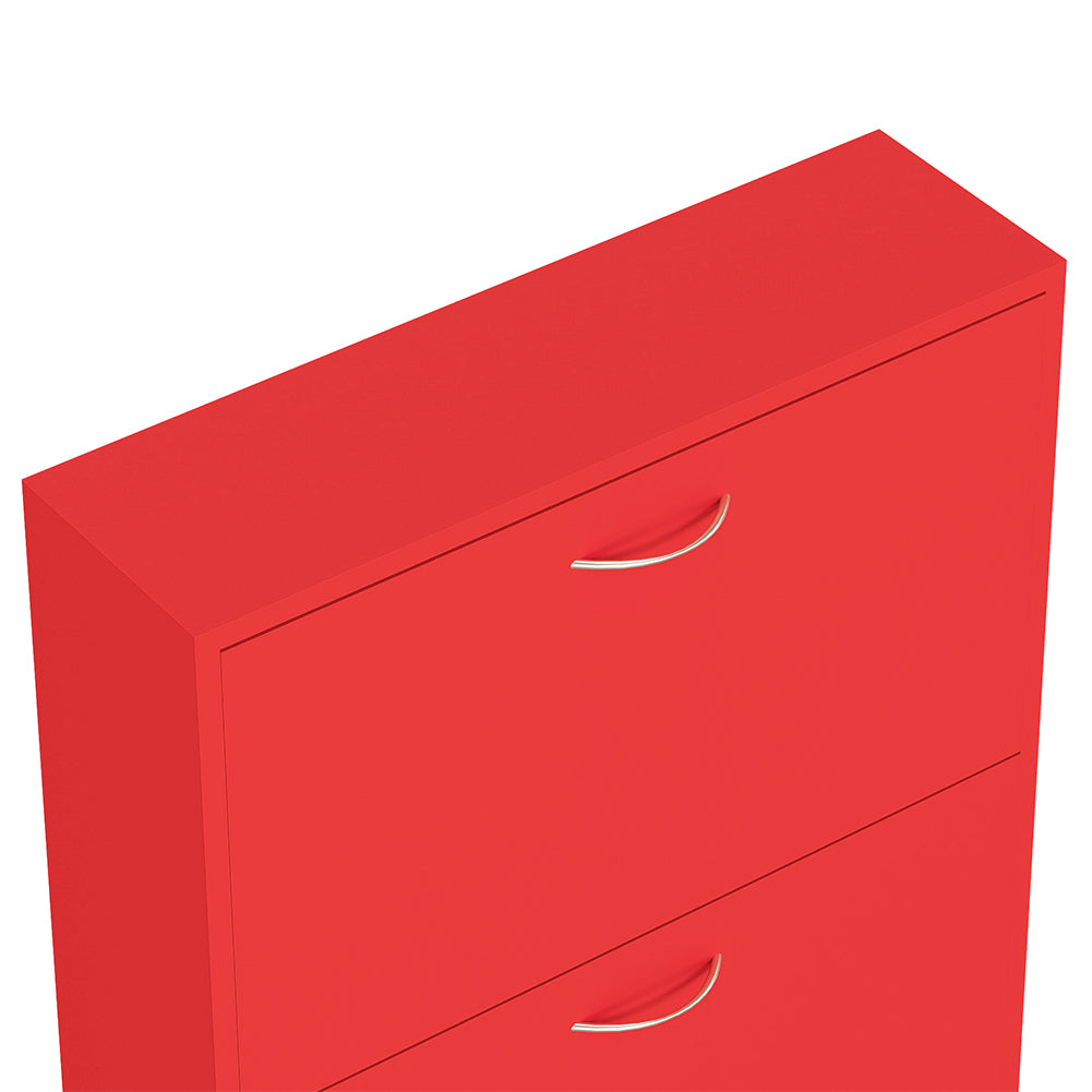 Scarpiera 3 Ante Ripiani Doppia Profondità con Maniglia Colore Rosso 63x24x115cm