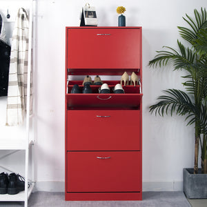 Scarpiera 4 Ante Ripiani Doppia Profondità con Maniglia Colore Rosso 63x24x150cm