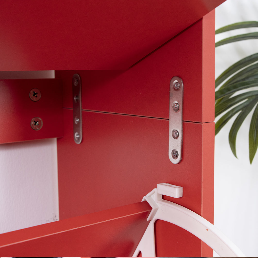 Scarpiera 4 Ante Ripiani Doppia Profondità con Maniglia Colore Rosso 63x24x150cm