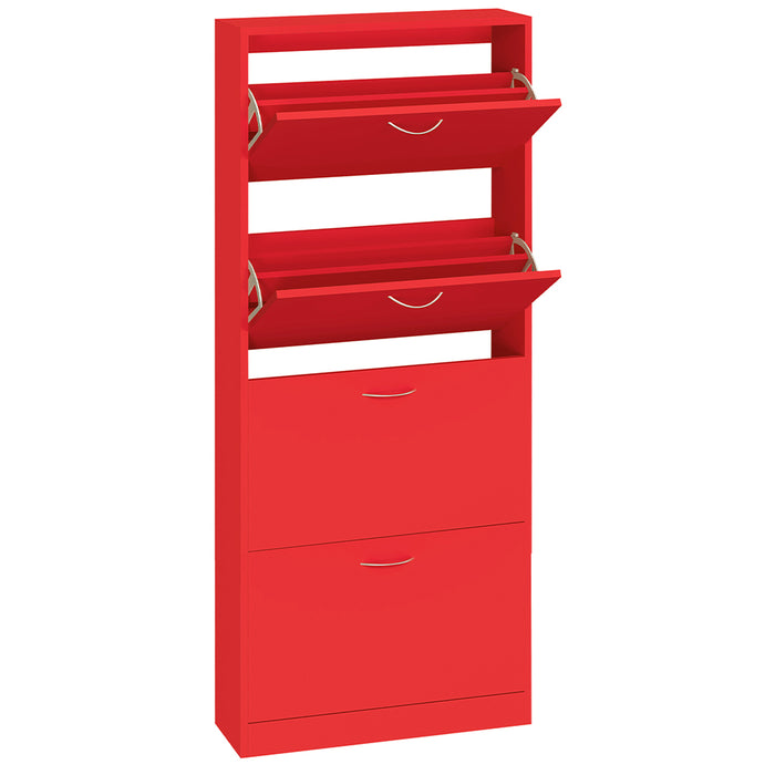 Scarpiera 4 Ante Ripiani Doppia Profondità con Maniglia Colore Rosso 63x24x150cm