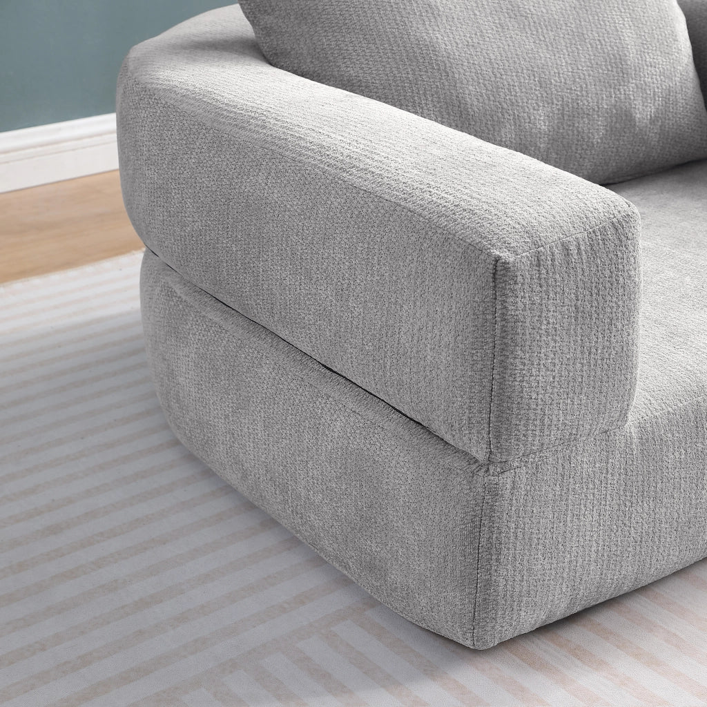 DIVANO MODULARE Minimalista in Chenille Grigio Chiaro