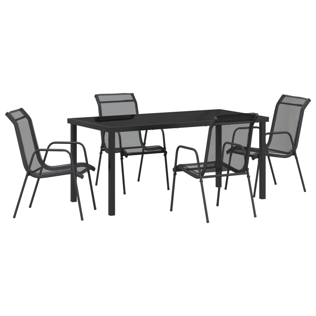 Set da pranzo da giardino 5 pezzi Nero Textilene e Acciaio