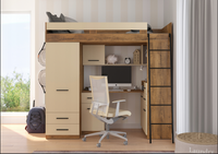 BIM Furniture letto soppalco con scrivania SMYK P cm110x204x188h Rovere scuro Crema