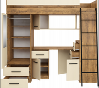 BIM Furniture letto soppalco con scrivania SMYK P cm110x204x188h Rovere scuro Crema