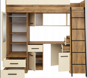 BIM Furniture letto soppalco con scrivania SMYK P cm110x204x188h Rovere scuro Crema