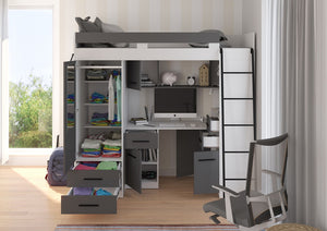 BIM Furniture letto soppalco con scrivania SMYK P cm110x204x188h Bianco Grafite