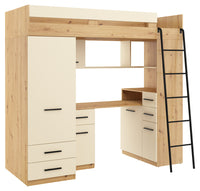 BIM Furniture letto soppalco con scrivania SMYK P cm110x204x188h Rovere chiaro Crema