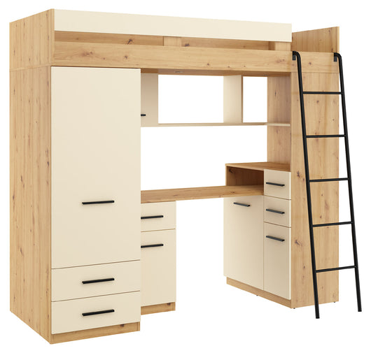 BIM Furniture letto soppalco con scrivania SMYK P cm110x204x188h Rovere chiaro Crema