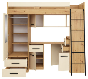 BIM Furniture letto soppalco con scrivania SMYK P cm110x204x188h Rovere chiaro Crema