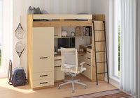 BIM Furniture letto soppalco con scrivania SMYK P cm110x204x188h Rovere chiaro Crema