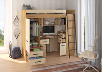 BIM Furniture letto soppalco con scrivania SMYK P cm110x204x188h Rovere chiaro Crema