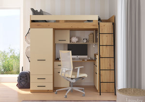 BIM Furniture letto soppalco con scrivania SMYK P cm110x204x188h Rovere chiaro Crema