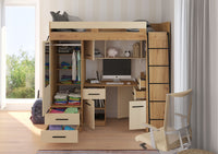 BIM Furniture letto soppalco con scrivania SMYK P cm110x204x188h Rovere chiaro Crema
