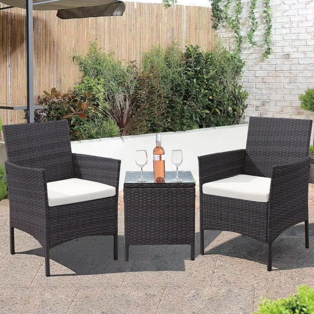 Set da Giardino Grigio Scuro 2 Poltrone 1 Tavolino Rattan Esterno Cuscini Beige