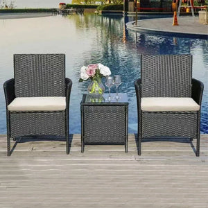 Set da Giardino Grigio Scuro 2 Poltrone 1 Tavolino Rattan Esterno Cuscini Beige